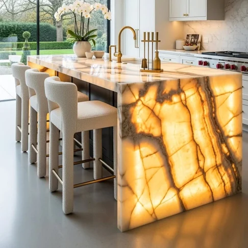Барная стойка из оникса White Onyx — стойка с подсветкой у окна Фото 5